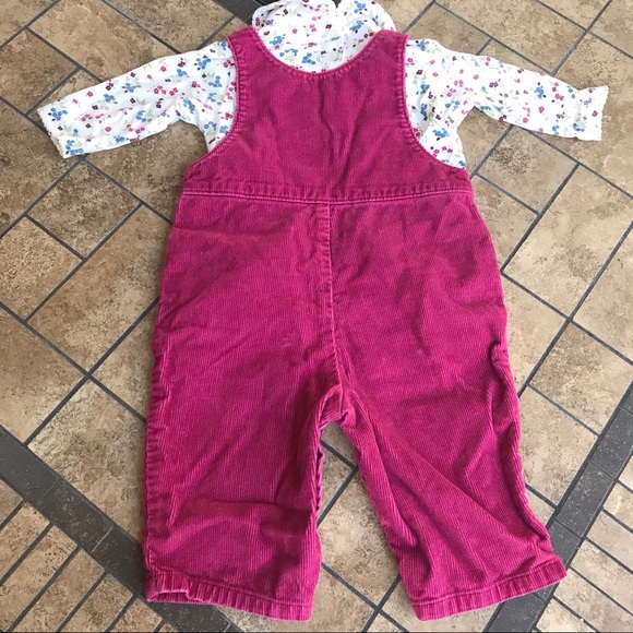 Lands’ End Pink Corduroy Overalls & Floral Onesie - Picture 2 of 5